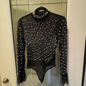 Windsor Black and White Beaded Bodysuit